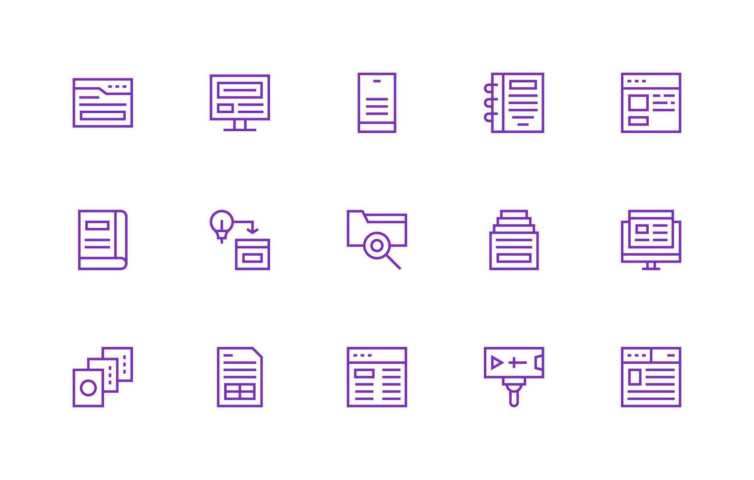15 Regular Line Icons for Content Management Graphics Icon Set for Projects vector