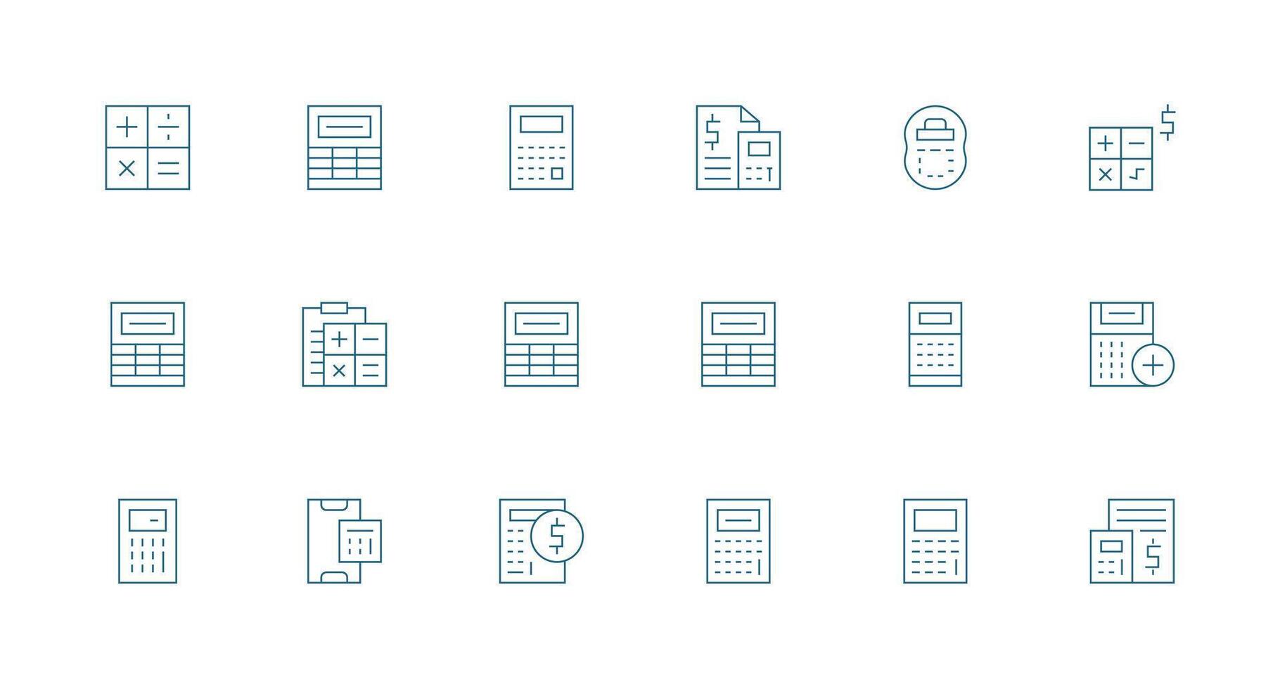 calculadora diseño íconos presentando 18 en mínimo línea estilo flexible icono sistema para web interfaces vector