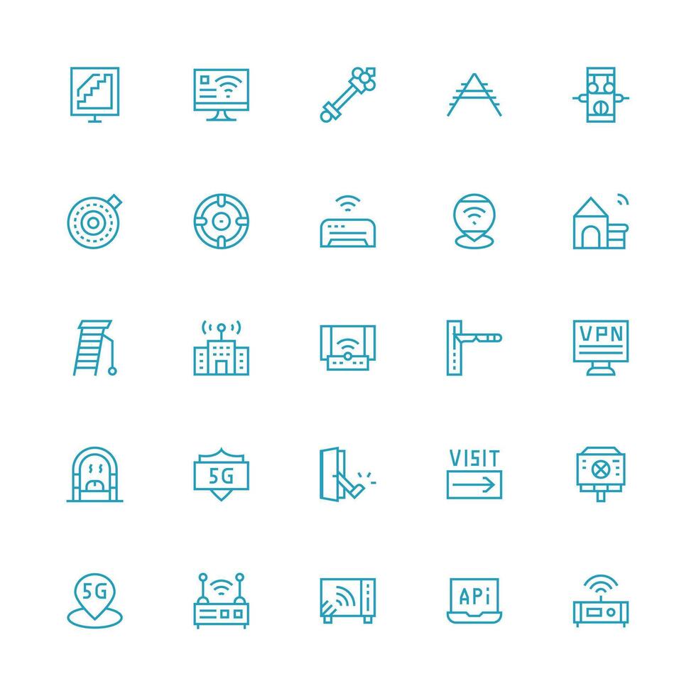 Access Point featuring 25 Icons in Medium Stroke Outline Design Reliable Icons for All Interfaces vector
