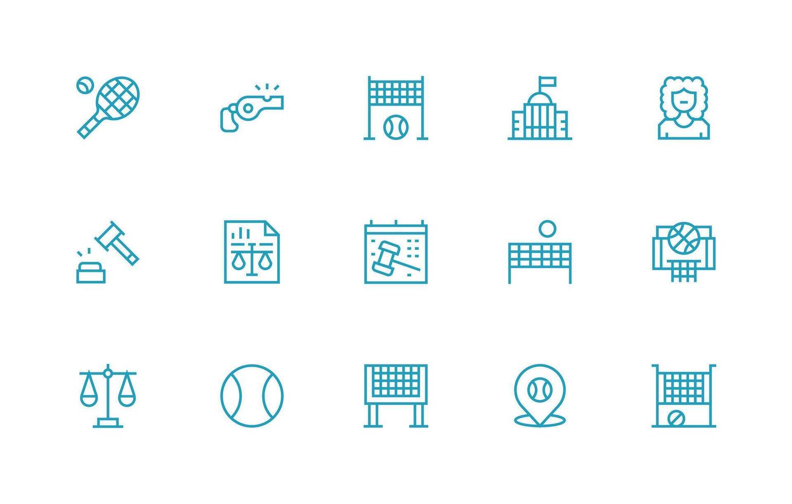 15 Icons for Court in Regular Line Format Dashboard Icon Series vector