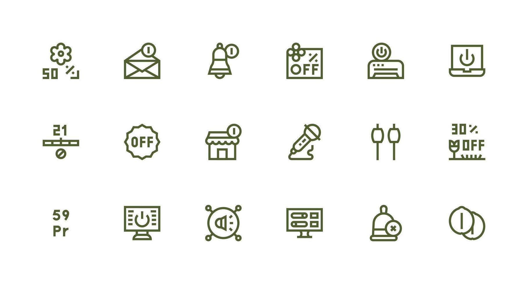 Off Design Icons featuring 18 in Strong Stroke Line Style Simple Icon Pack vector