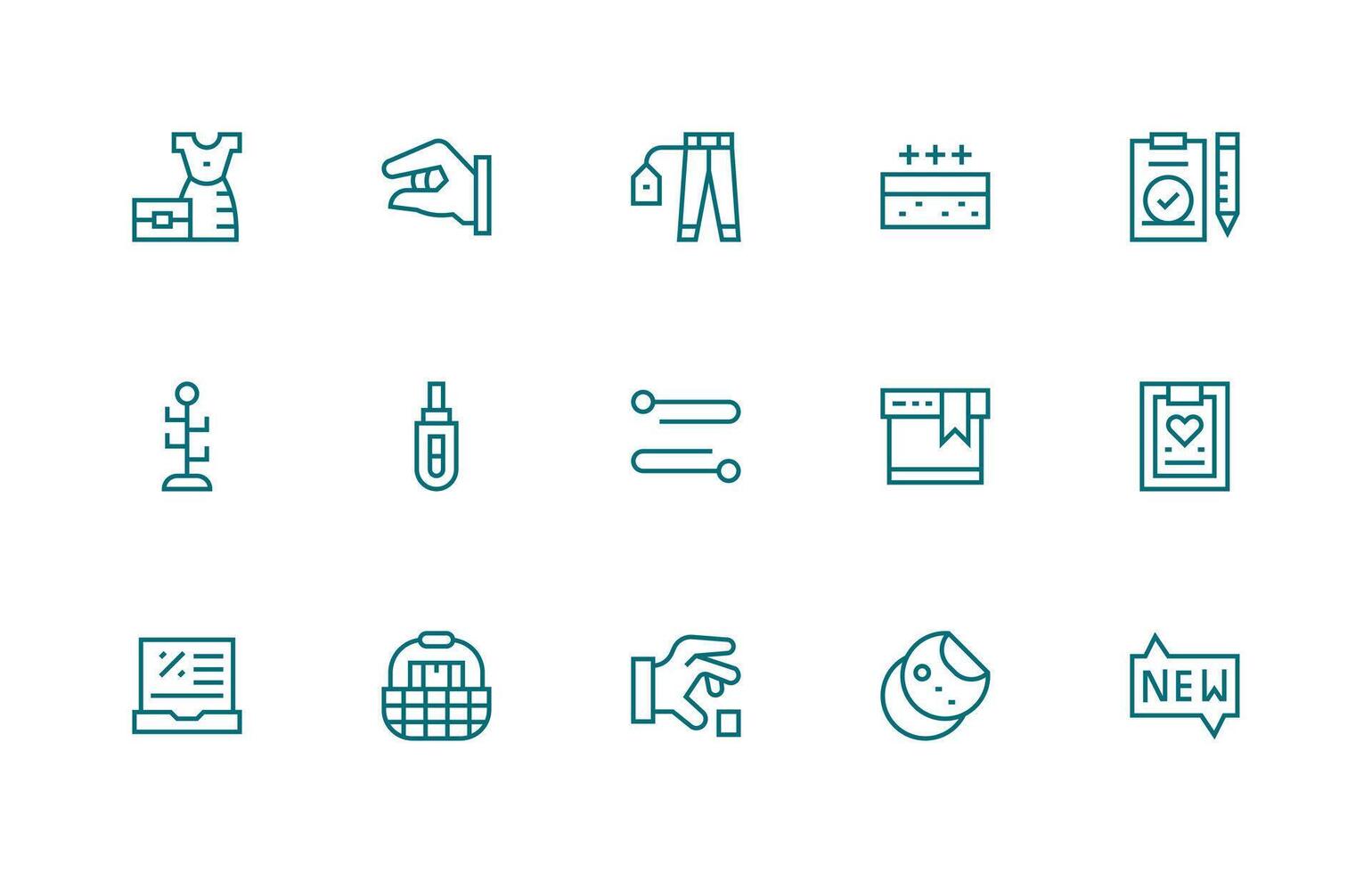 Regular Line Style Item Icons with 15 Vectors Flat Icon Set