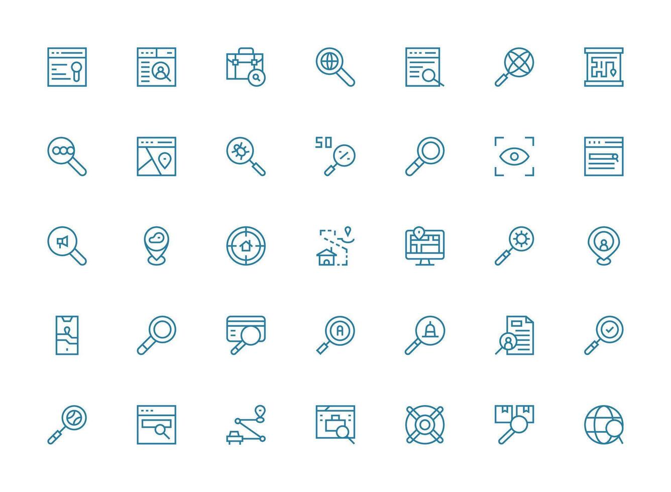 Regular Clean Line Style Find Icons with 35 Vectors Web Icon Collection