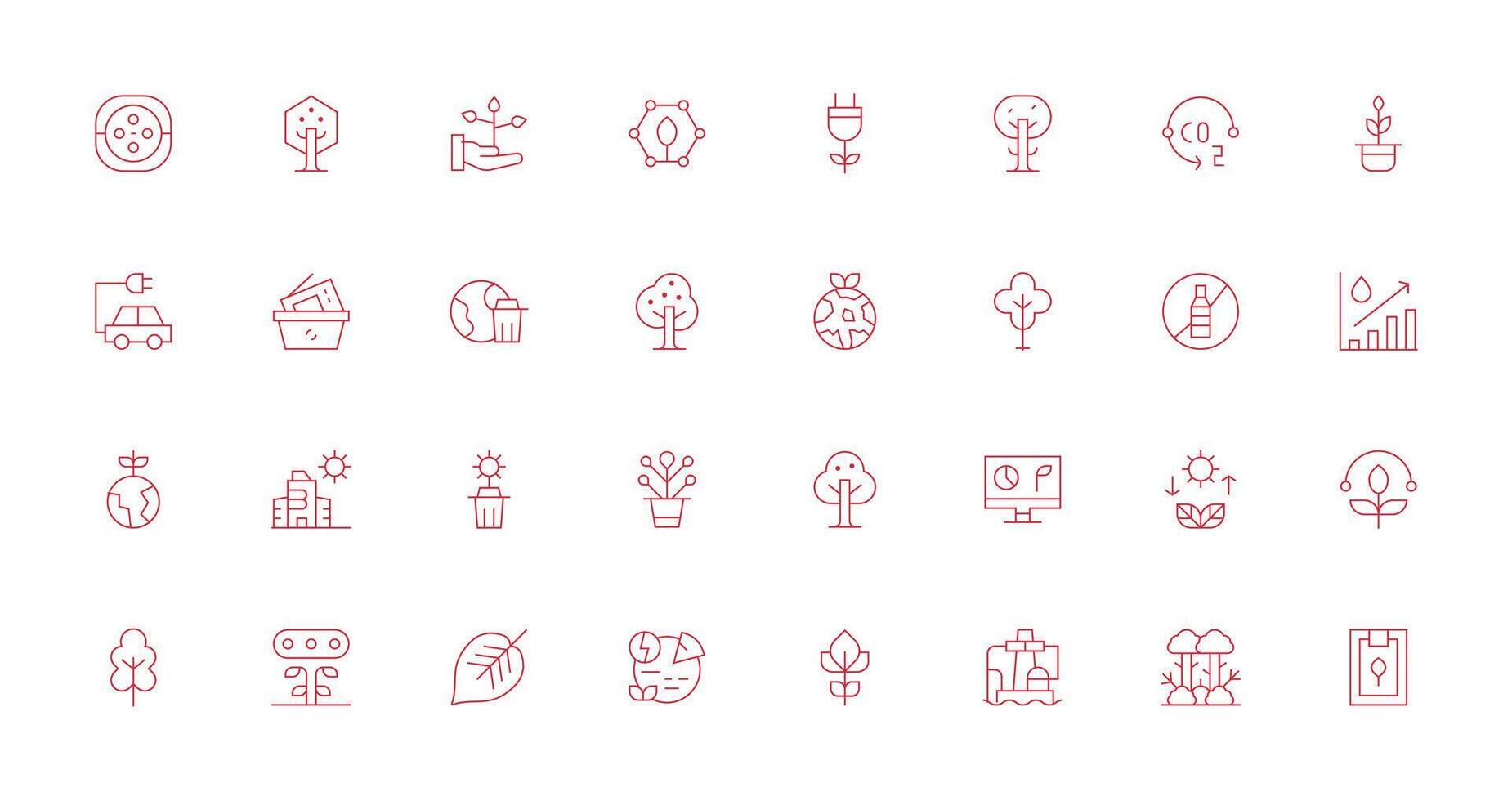 Sustainability Design Icons featuring 32 in Thin Line Style Essential Icon Set for Teams vector