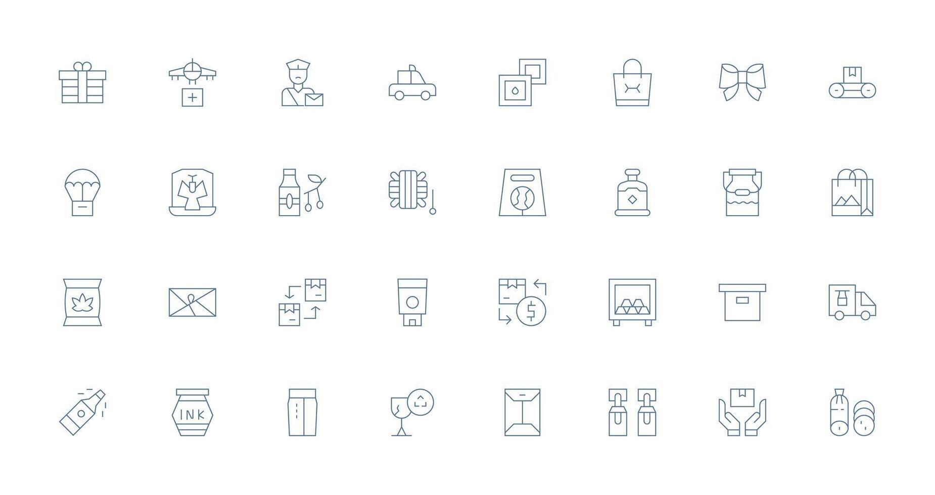 Package Design Icons featuring 32 in Thin Line Style Lightweight Icon Series vector