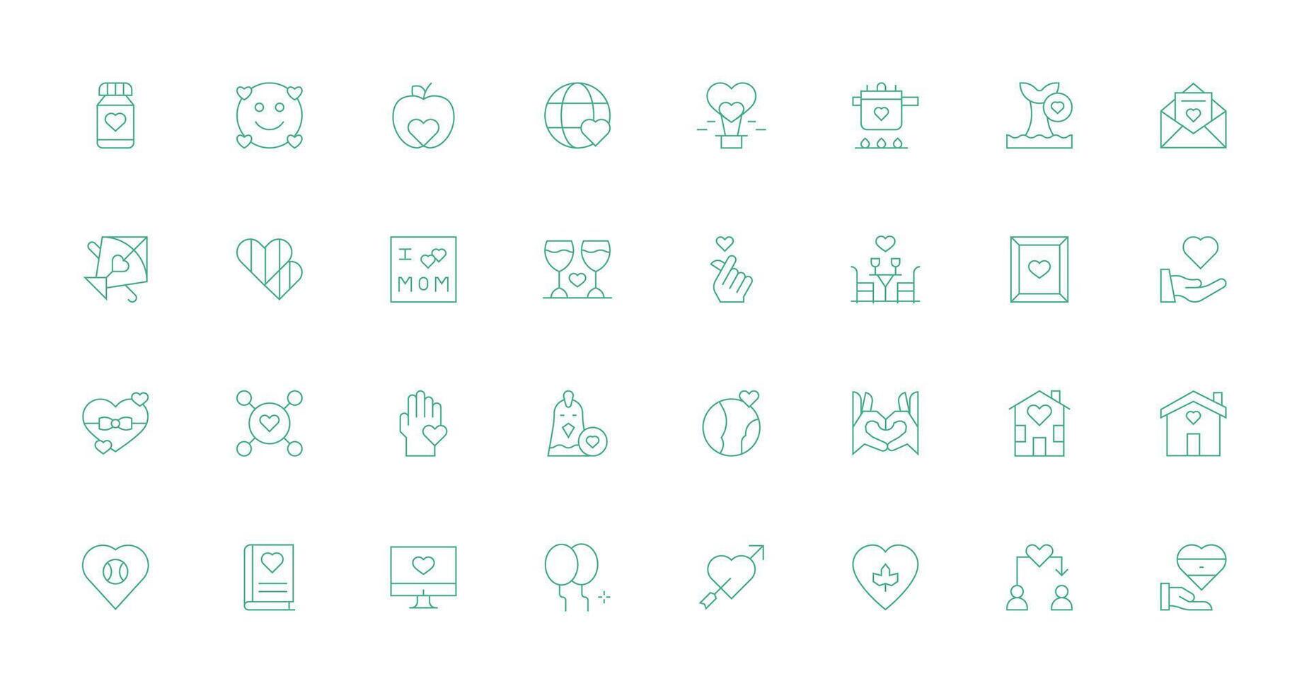 Love Icon Collection with 32 Thin Line Designs Sharp Icons for Presentations vector
