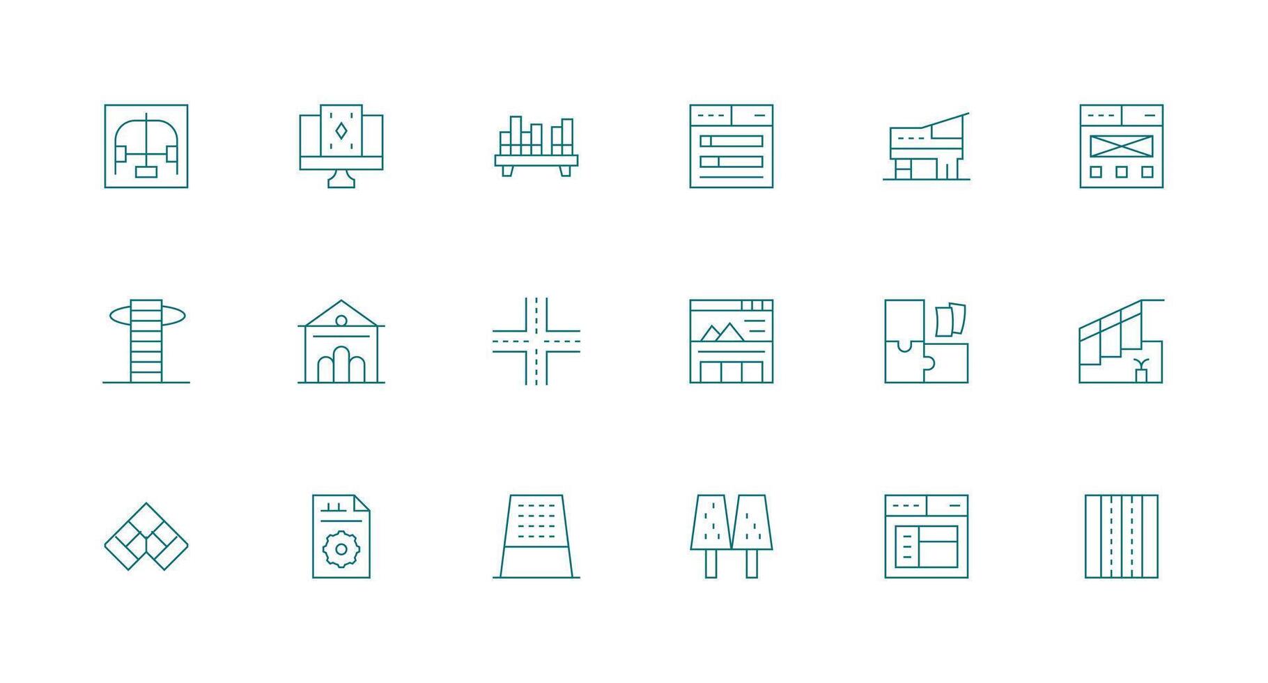 Layout Set with 18 Minimal Line Icons Icon Pack for Various Themes vector