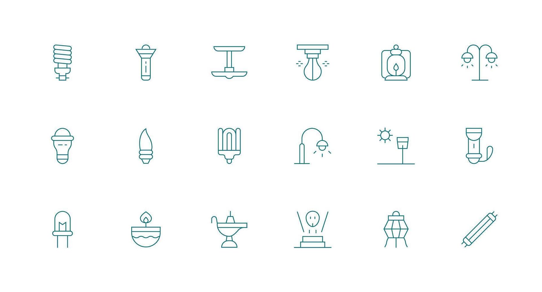 lámpara icono conjunto con 18 mínimo línea gráficos completar icono conjunto para móvil aplicaciones vector
