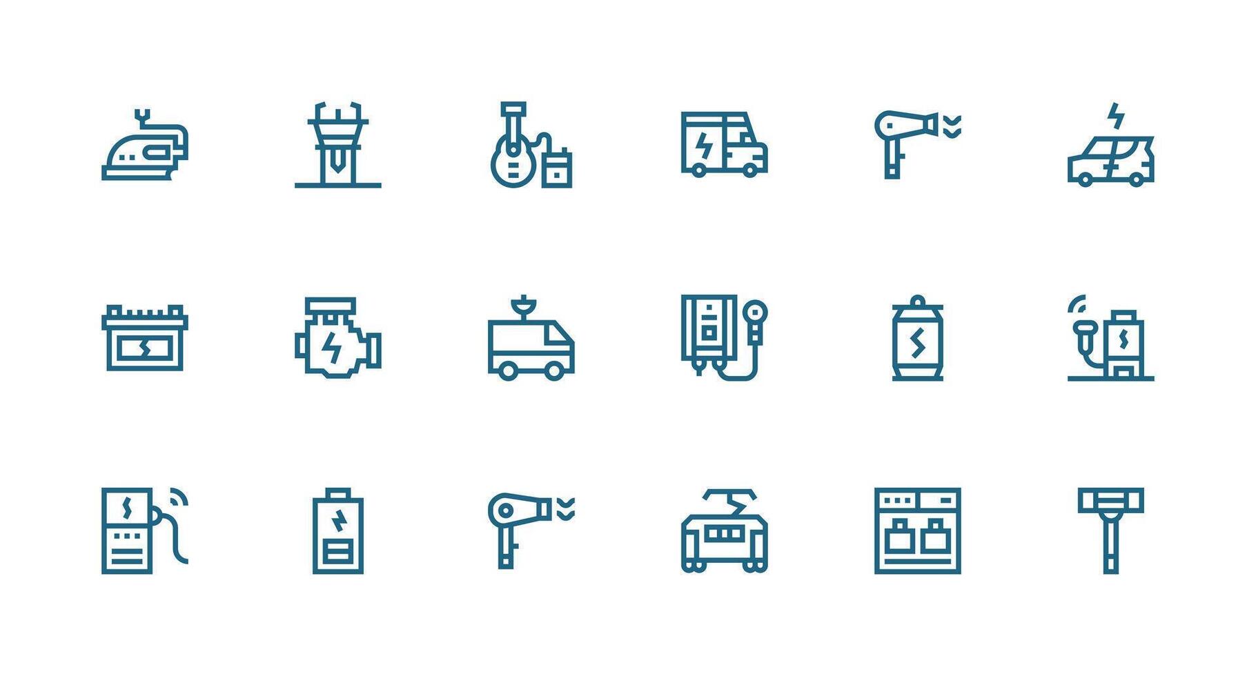 Electric Icon Set with 18 Strong Stroke Line Graphics UI and UX Focused Icon Collection vector