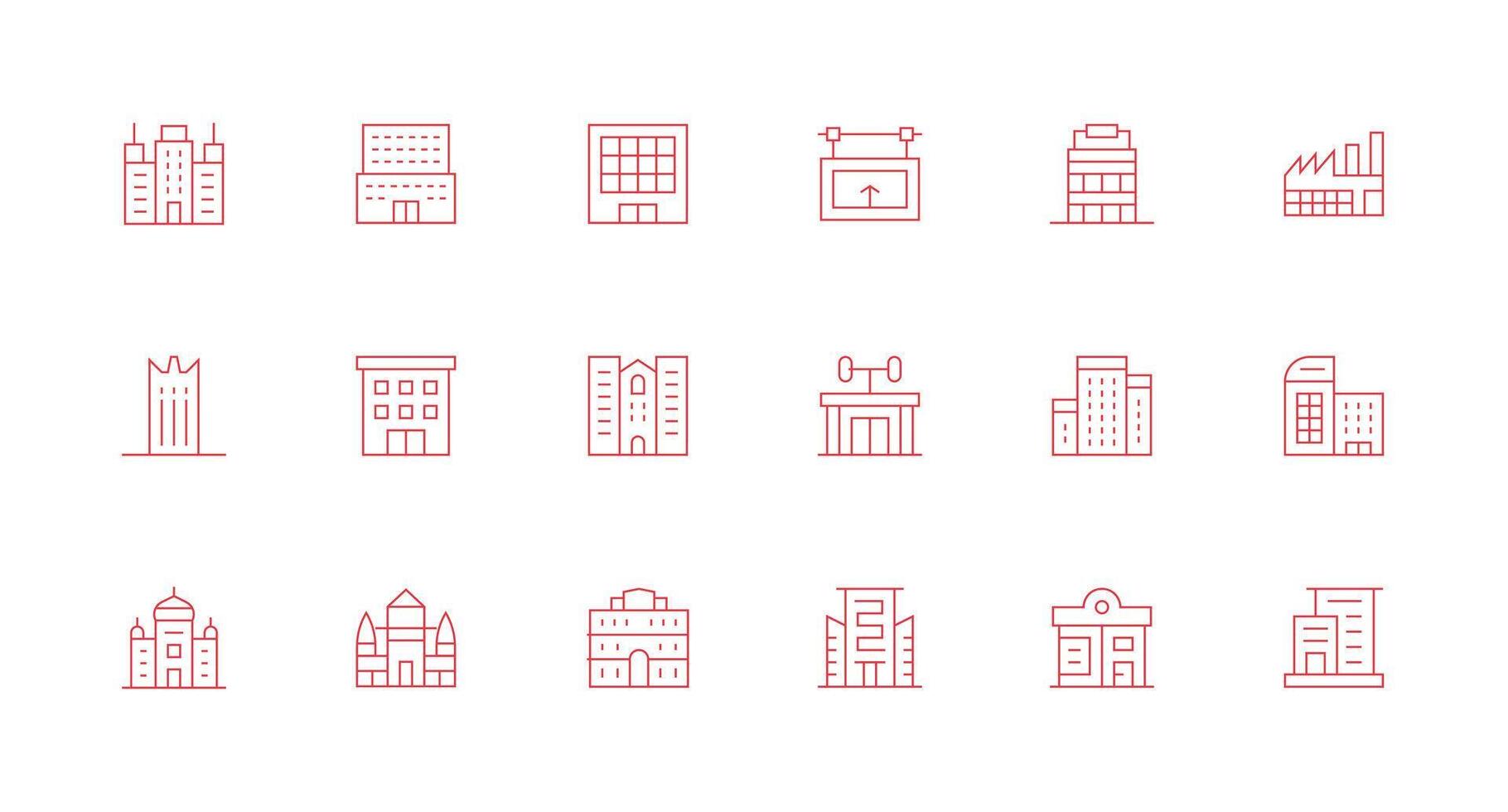 Modern Building featuring 18 Icons in Minimal Line Design Interface Icon Collection vector