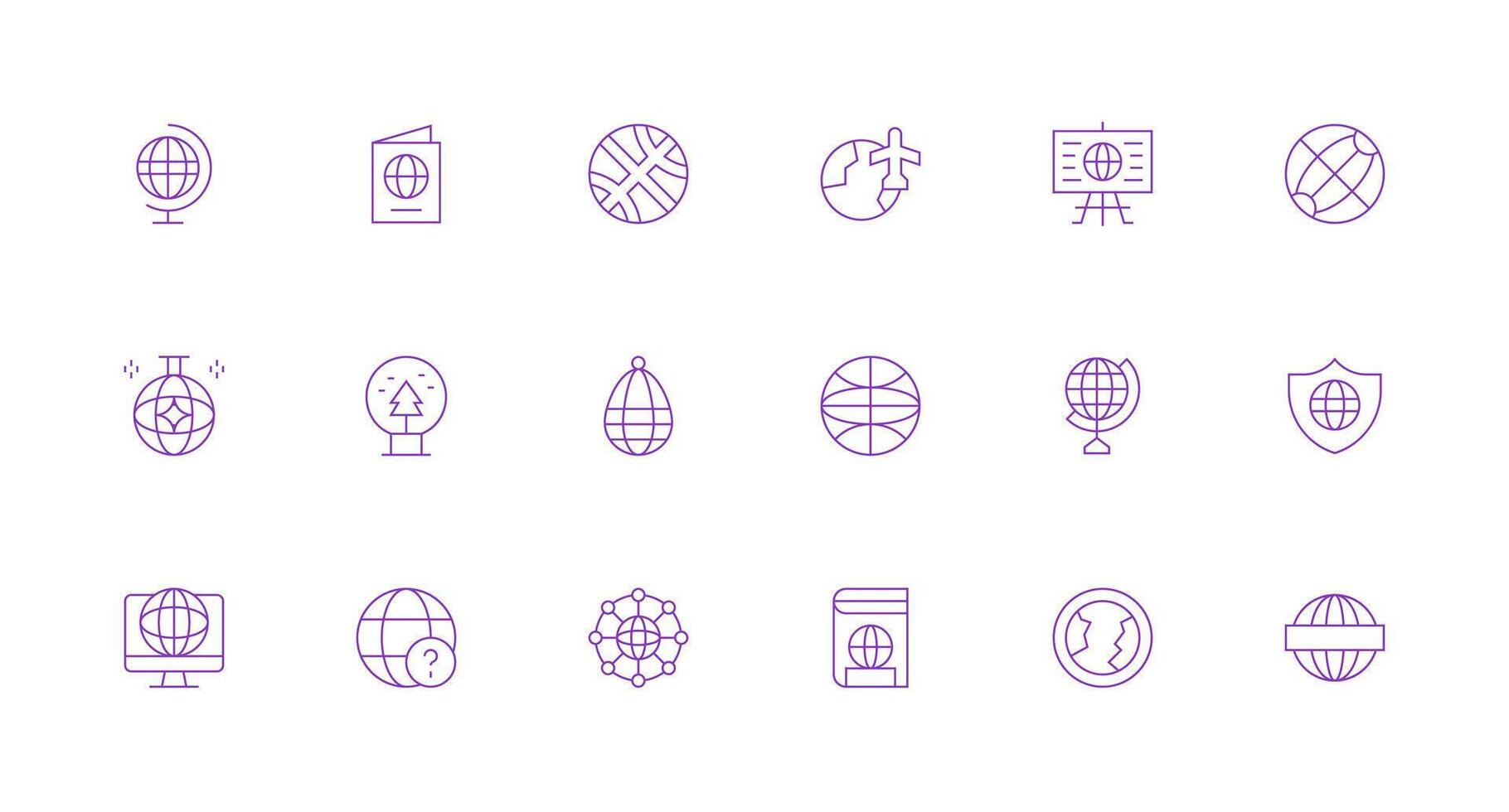 18 Minimal Line Icons for Globe Graphics Sharp Icons for Presentations vector