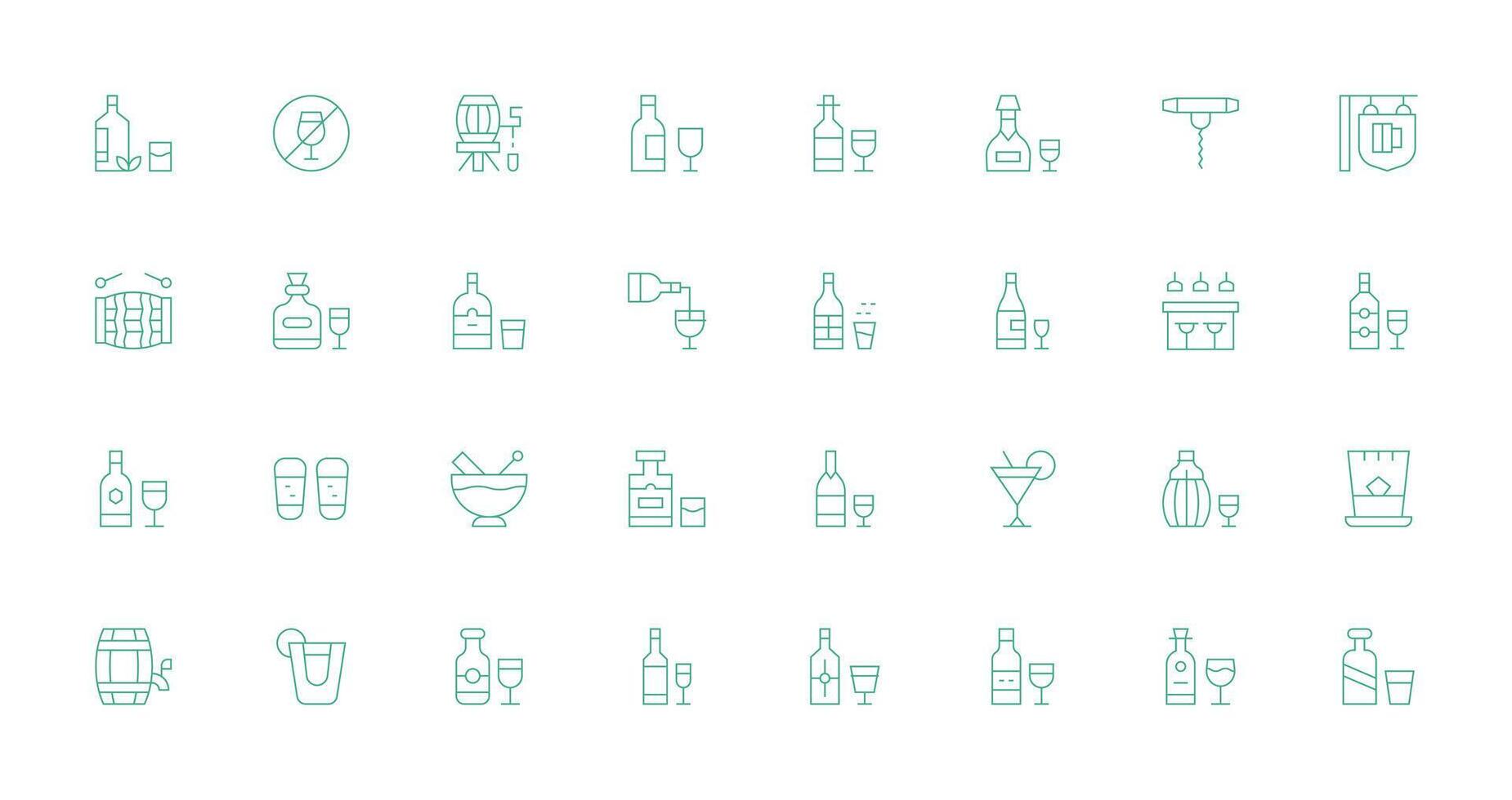 Liquor featuring 32 Icons in Thin Line Design Editable Icon Collection vector