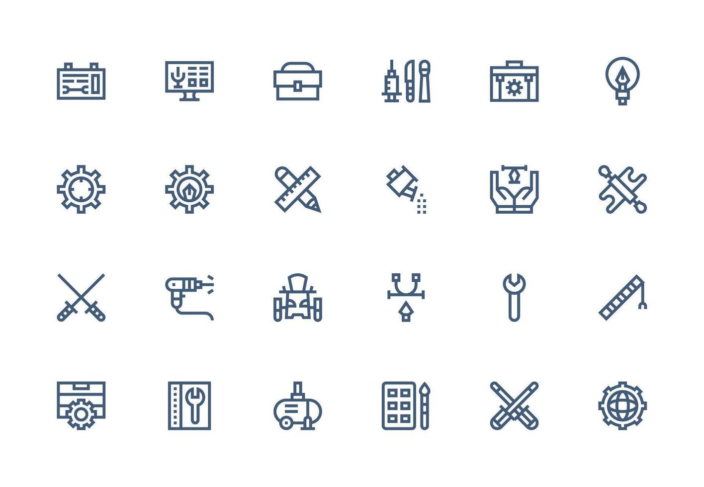 Tools Icon Set with 24 Thick Line Line Graphics Web Icon Collection vector