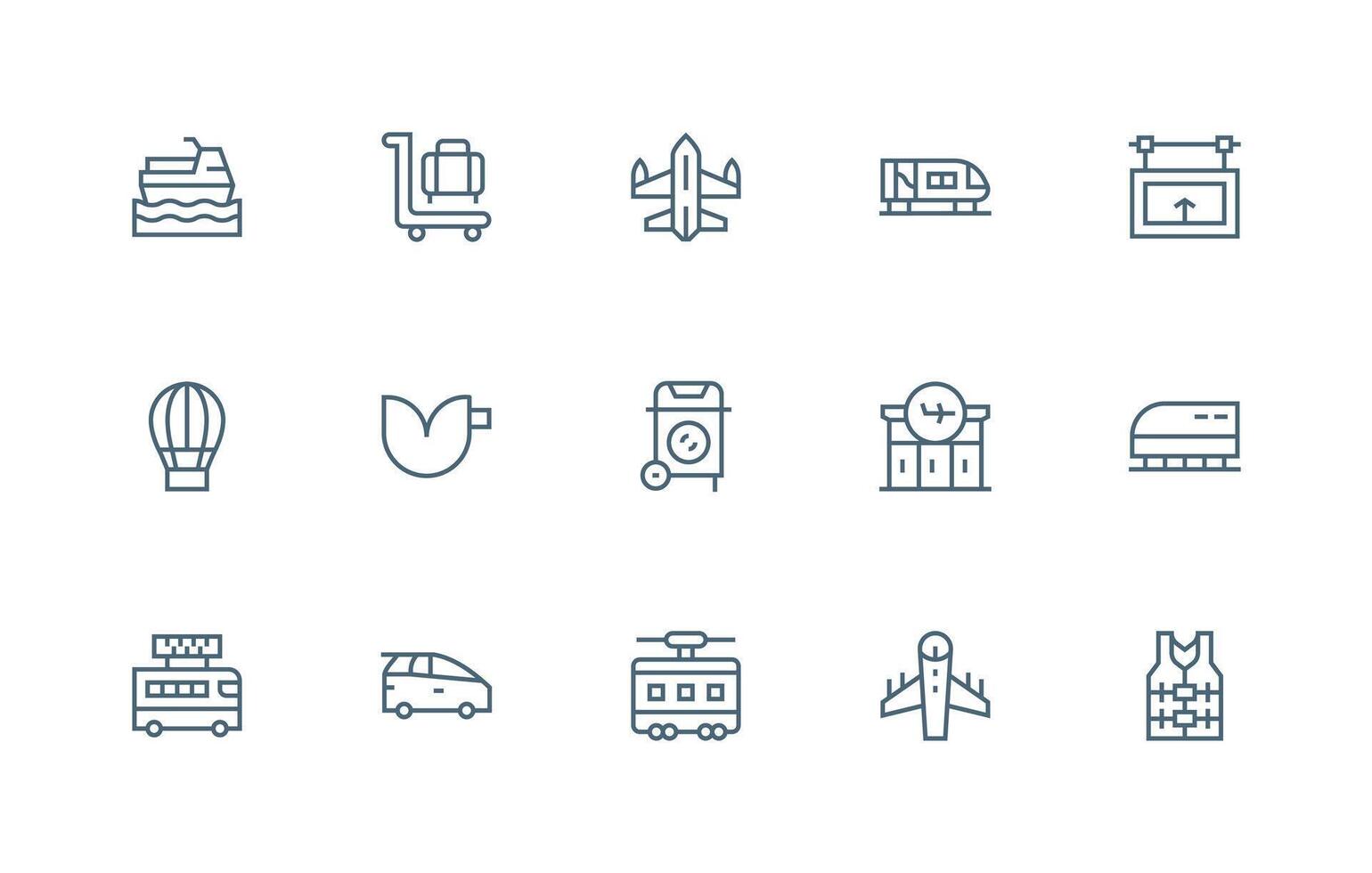 Passenger Visual Pack containing 15 Regular Line Icons UI Icon Set vector