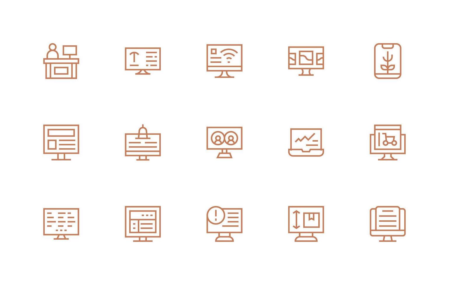 15 Regular Line Designs for Monitor Icons UI Icon Set vector