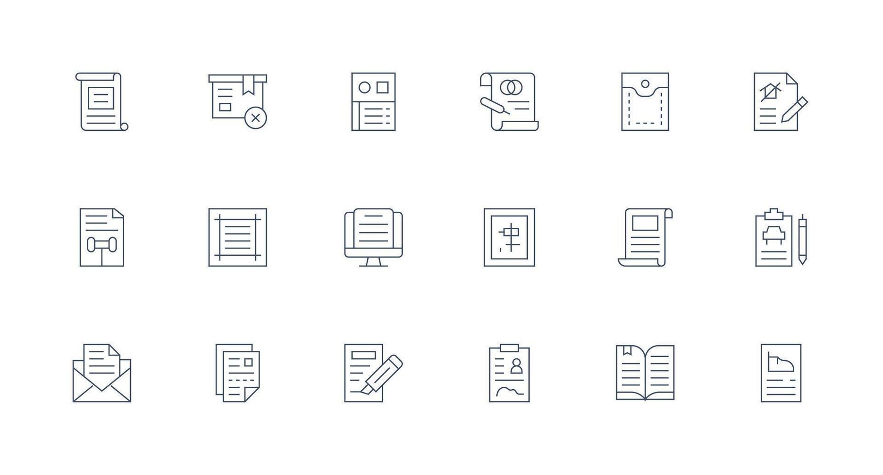 18 Minimal Line Designs for Paperwork Icons Simplified Icon Pack for Visual Tools vector