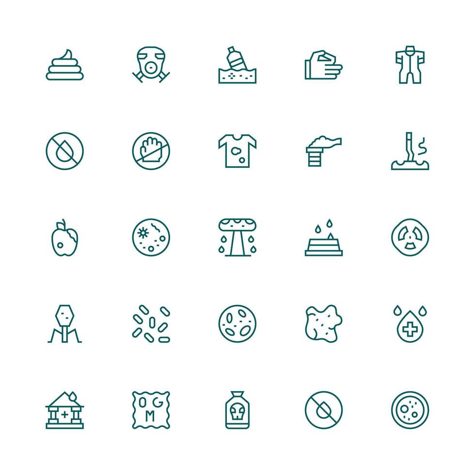 Contamination Design Icons featuring 25 in Medium Stroke Outline Style Organized Icon Pack for Quick Access vector
