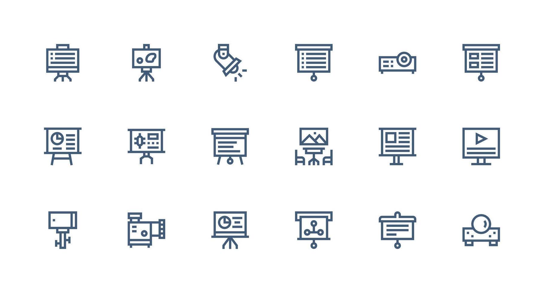 Projector Icon Collection with 18 Strong Stroke Line Designs Web and App Icon Pack Collection vector