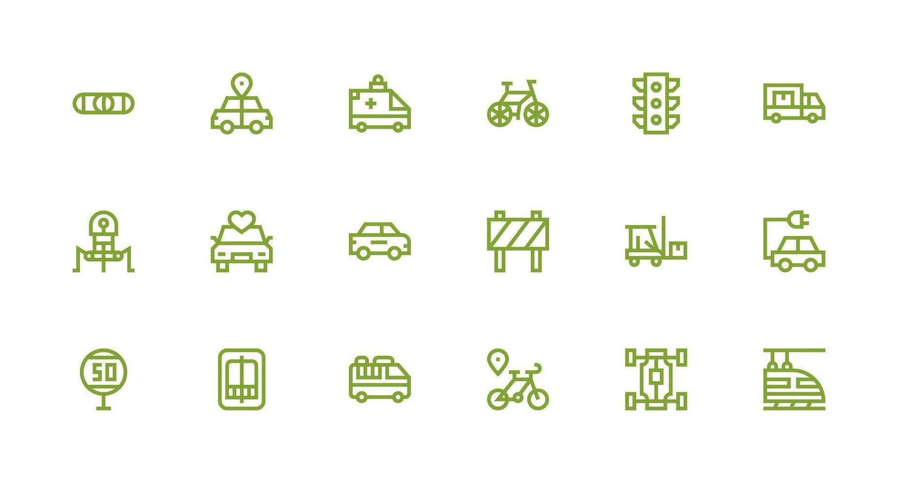 Strong Stroke Line Style Vehicle Icons with 18 Vectors Detailed Icon Collection for Design Systems