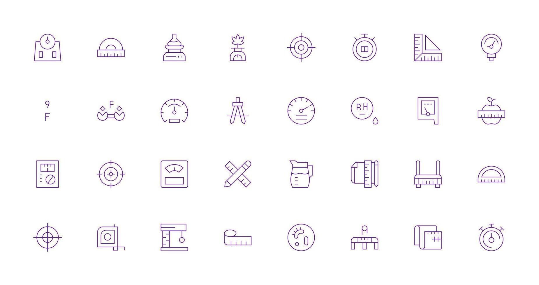 Measurement Set with 32 Thin Line Icons Balanced Icon Set for Functional Design vector