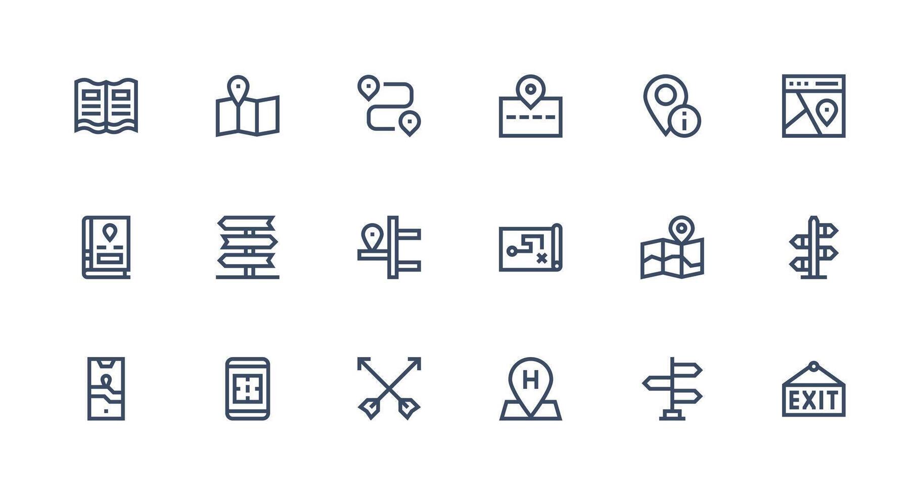 Strong Stroke Line Icons from Directions Set with 18 Vectors Professional Icon Set