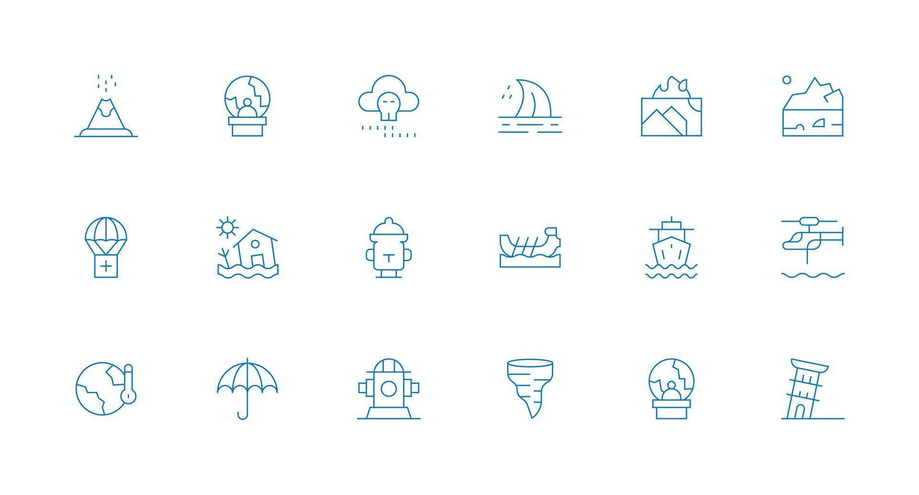 Minimal Line Style Disaster Icons with 18 Vectors Multi-Style Icons for Creative Projects