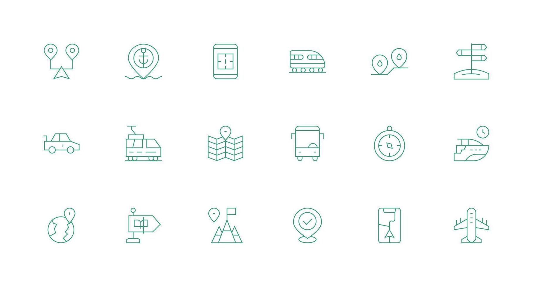 Journey featuring 18 Icons in Minimal Line Design Complete Icon Bundle for Web Design vector