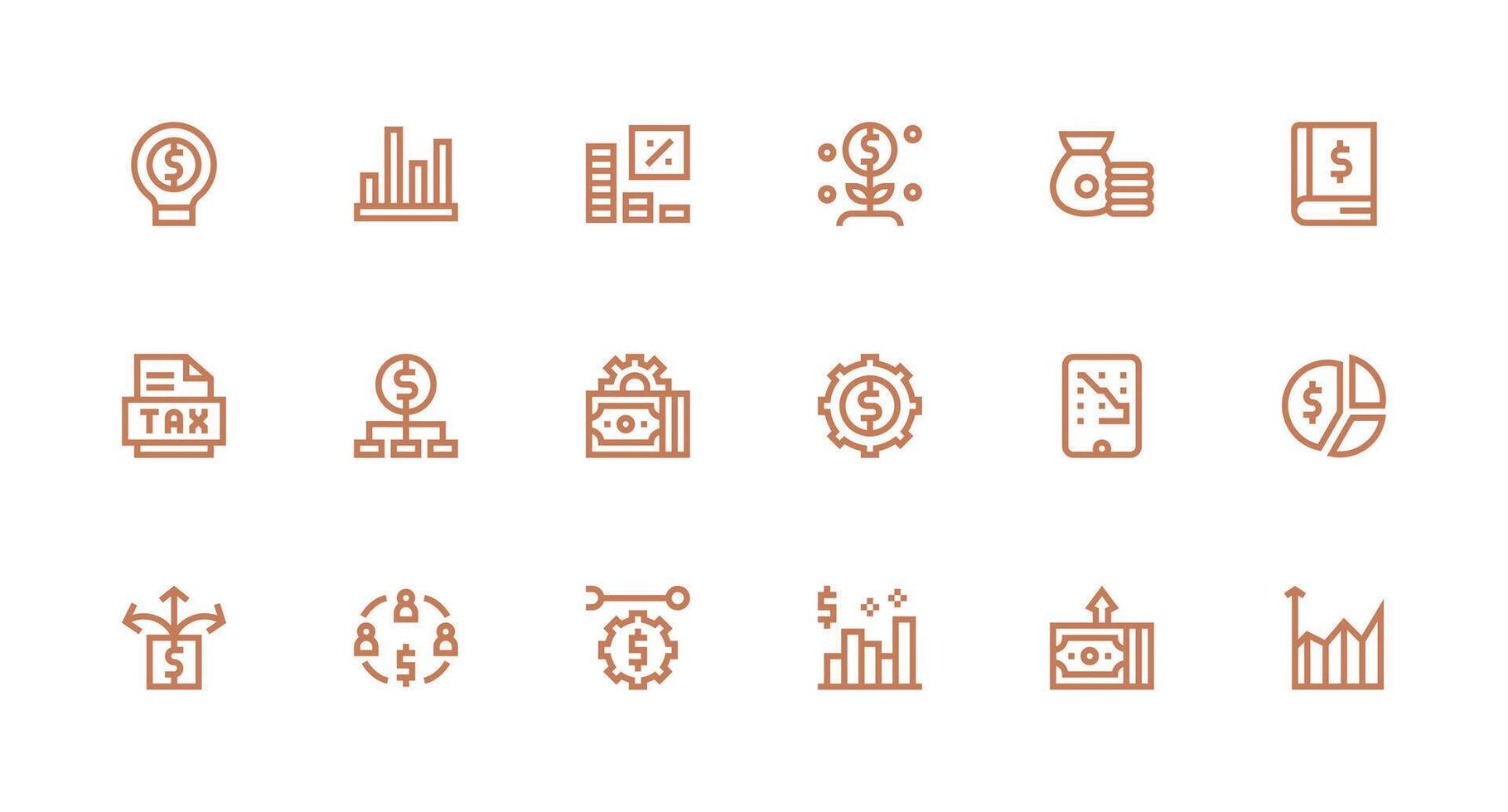 Revenue Design Icons featuring 18 in Strong Stroke Line Style All Device Compatible Icon Set vector