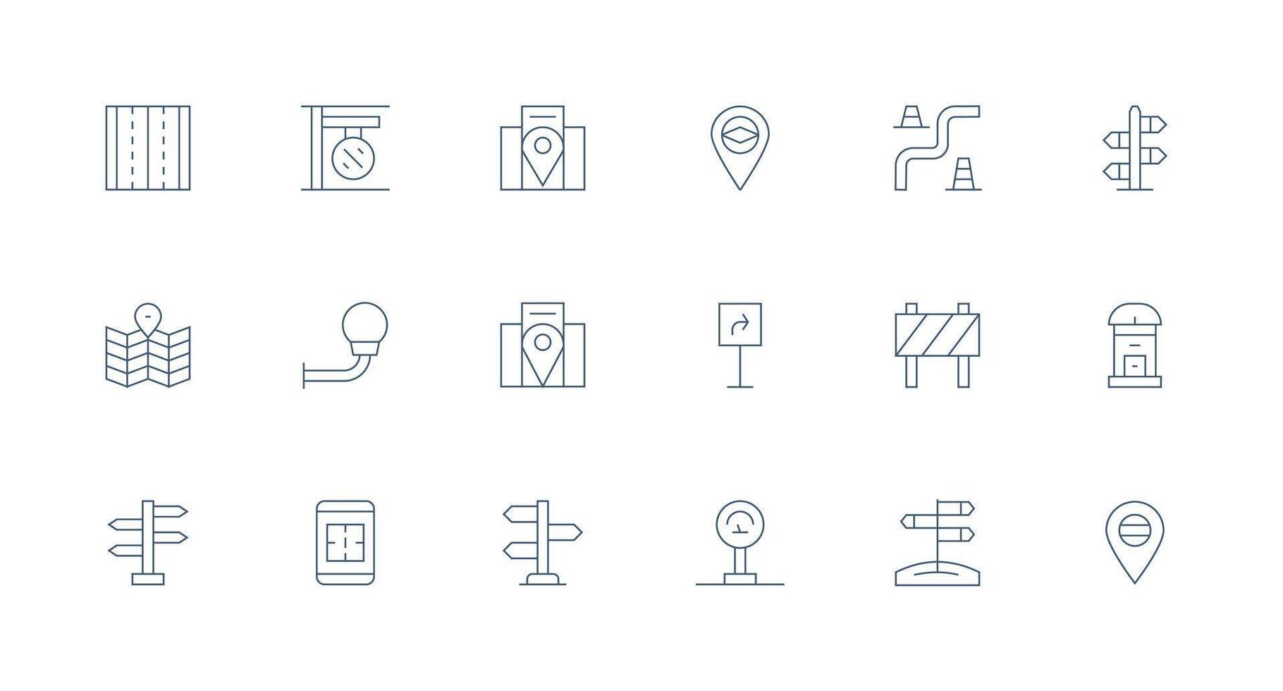 Street Set with 18 Minimal Line Icons Balanced Icon Set for Functional Design vector