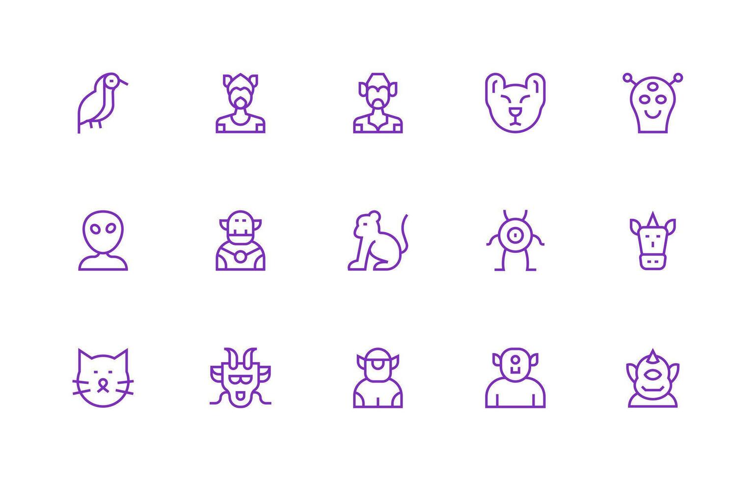 15 Regular Line Vectors for Creature Theme Quick Access Icons for UI Development