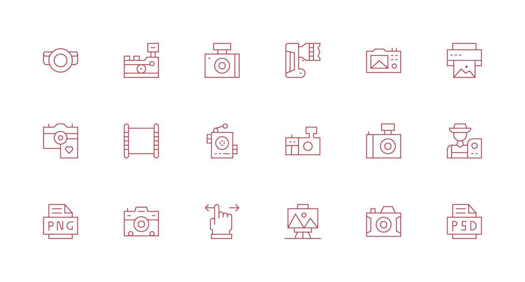 Photographic Visual Pack containing 18 Minimal Line Icons Web Icon Collection vector