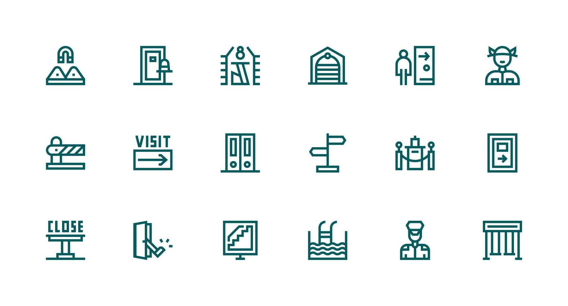 Strong Stroke Line Style Exit Icons with 18 Vectors Icon Collection Set