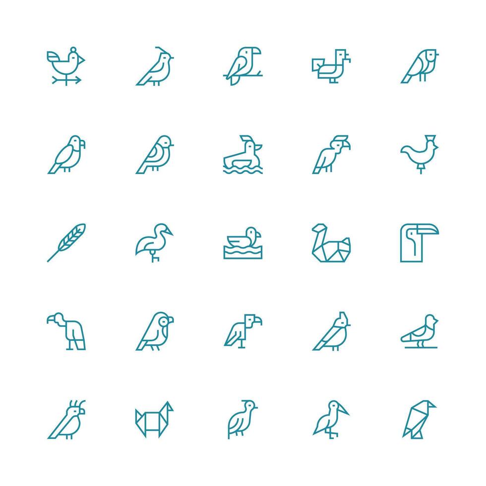 25 Medium Stroke Outline Vectors for Avian Theme Clear and Concise Icon Set Collection