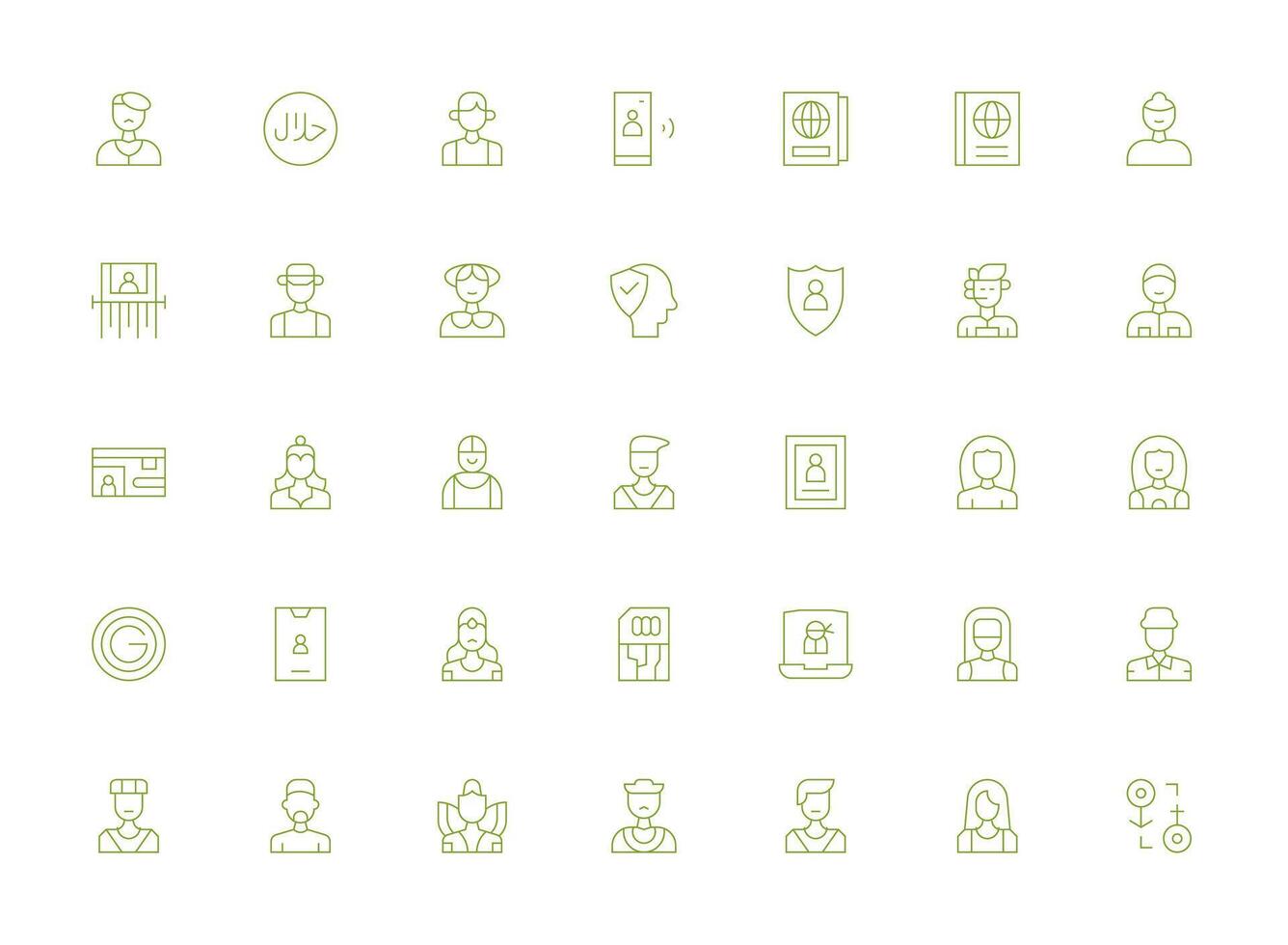 Identity Icon Collection with 35 Light Line Designs Icon Set for Web vector