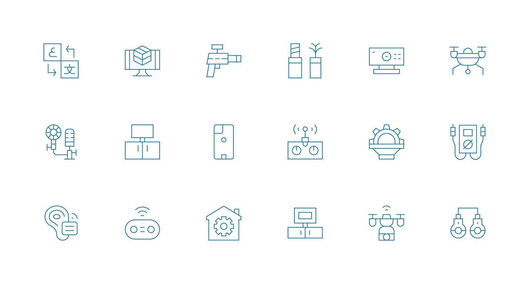 Tech Icon Set with 18 Minimal Line Graphics High-Resolution Icons for Any Platform vector