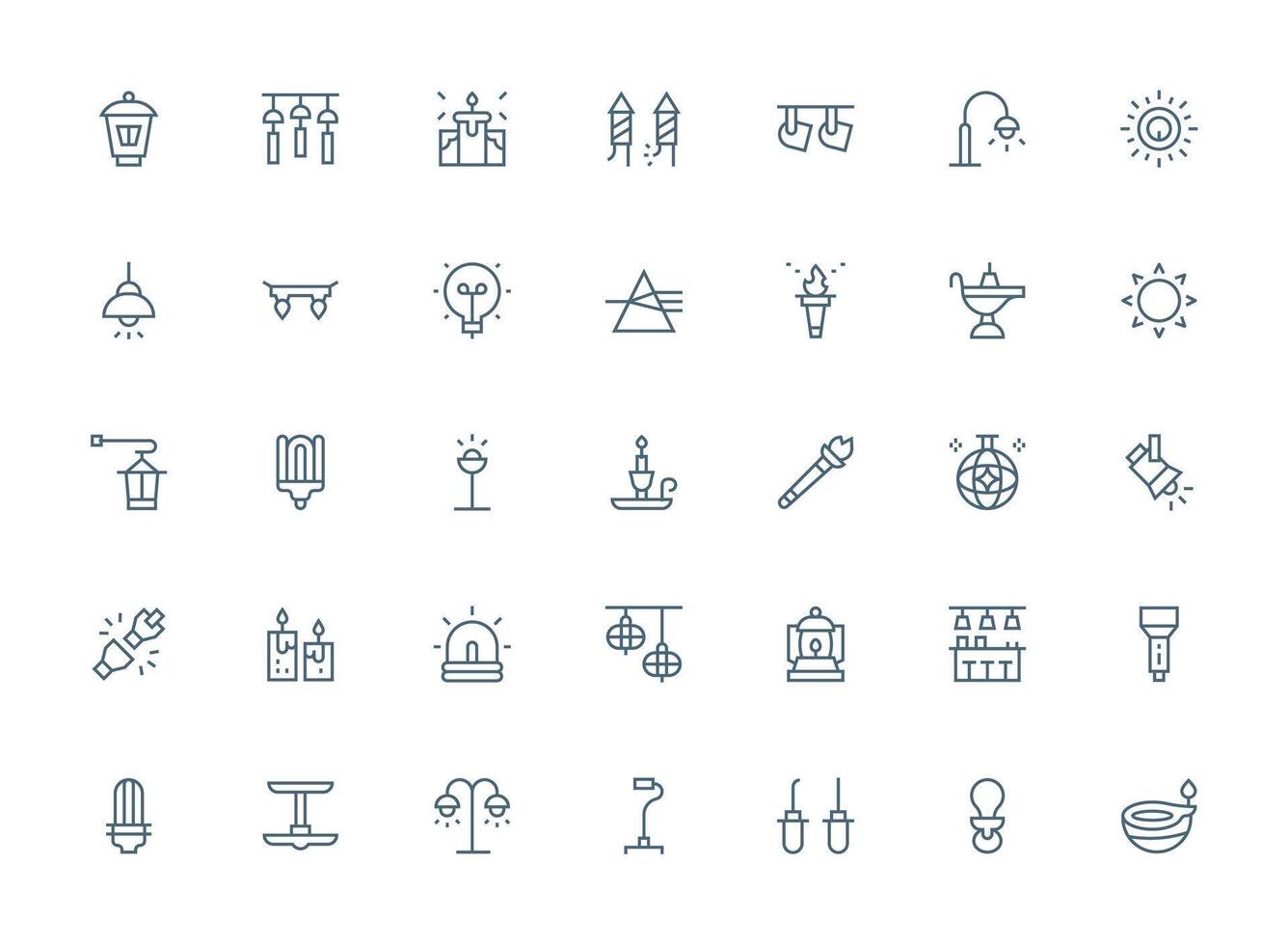 Regular Clean Line Style Illumination Icons with 35 Vectors Clean Icon Set Icon Pack for UI Projects