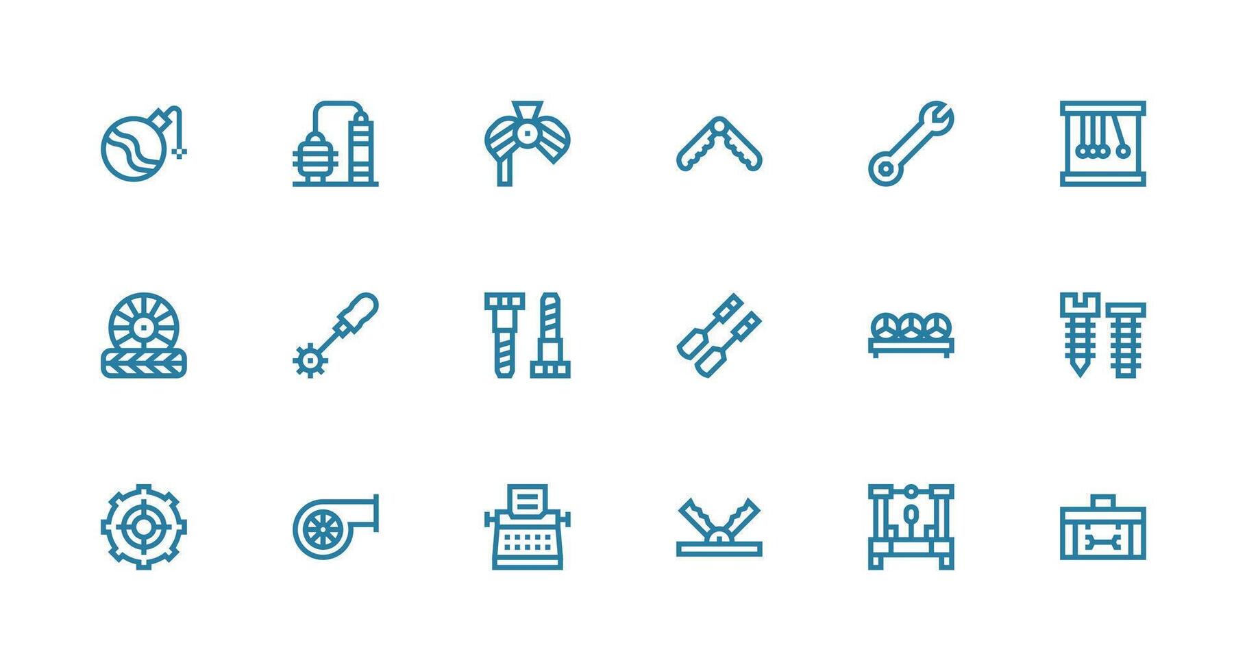 Mechanical Visual Pack containing 18 Strong Stroke Line Icons Interface Icon Collection for Daily Projects vector