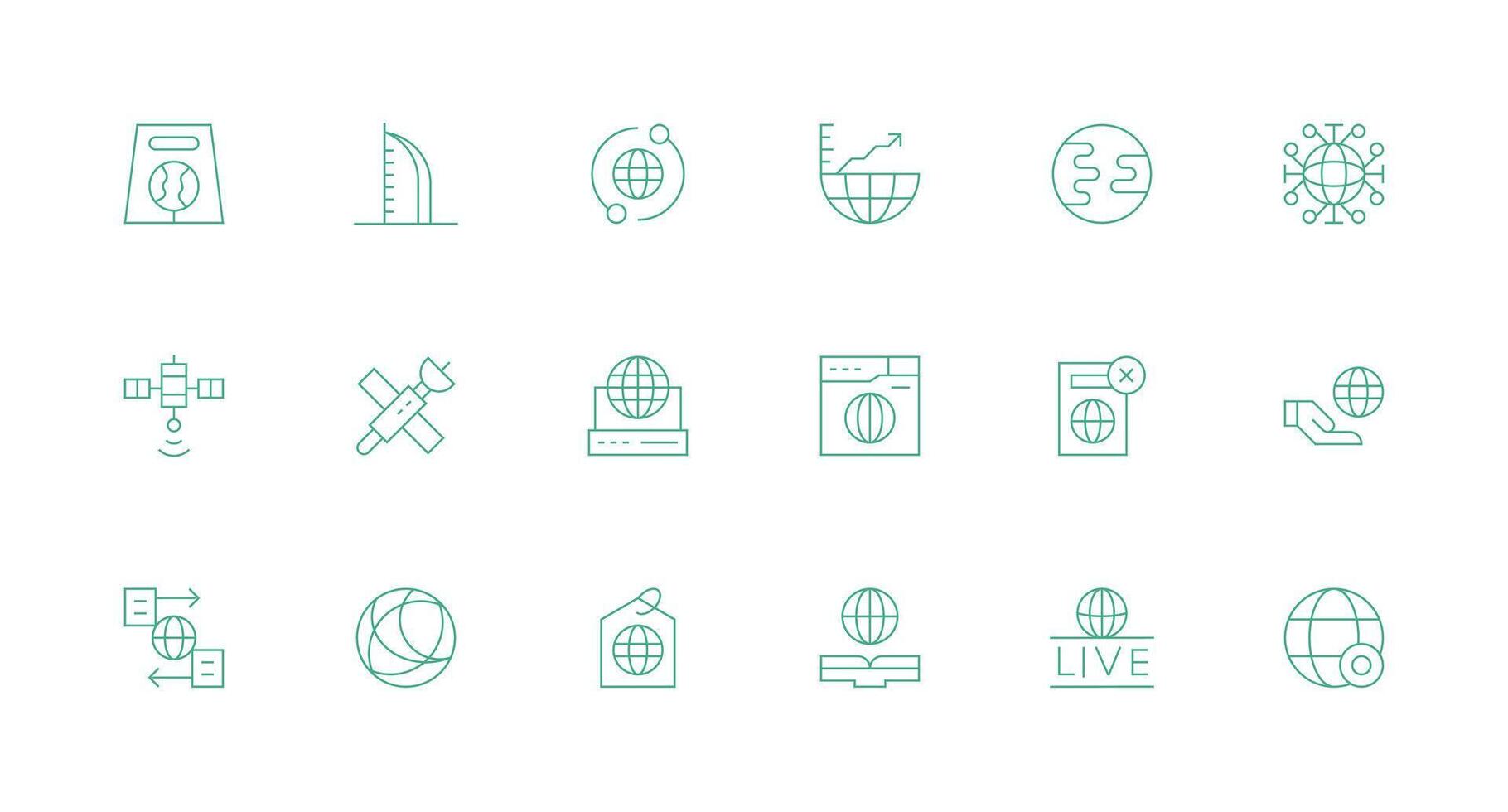 Global featuring 18 Icons in Minimal Line Design Line Icon Collection vector