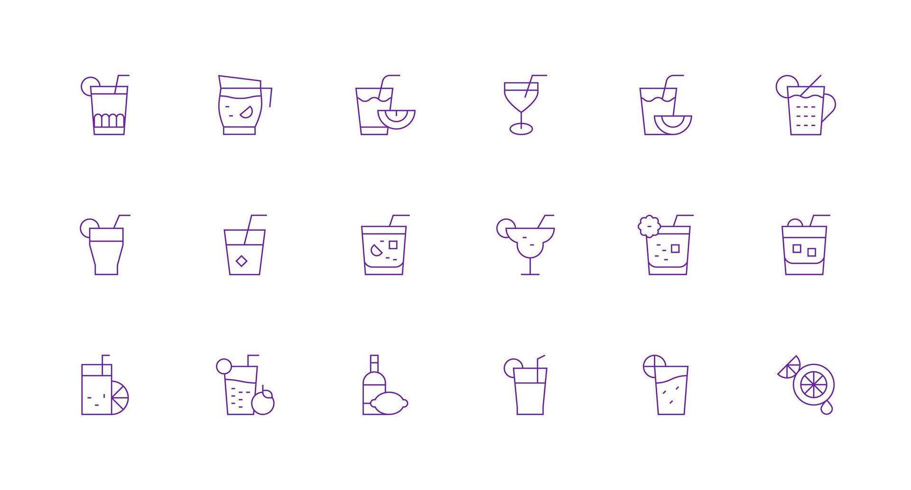 Lemonade Icon Set with 18 Minimal Line Graphics Lightweight Icon Series vector