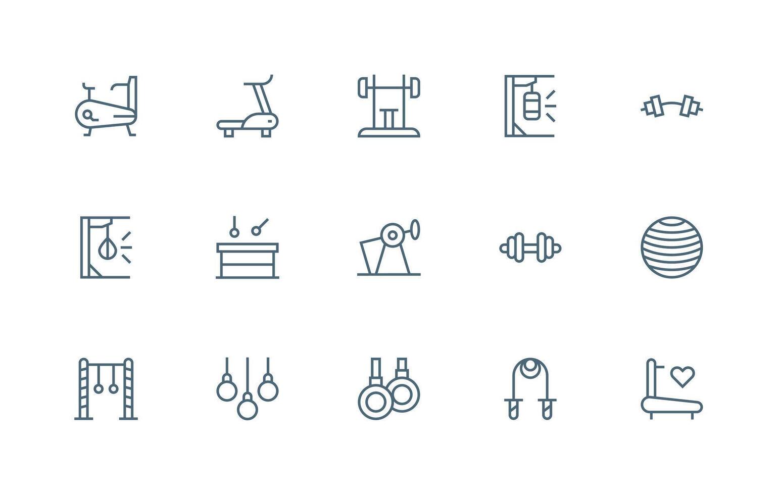 Exercise Equipment Design Icons featuring 15 in Regular Line Style Simple Icons for Interface and Wireframes vector