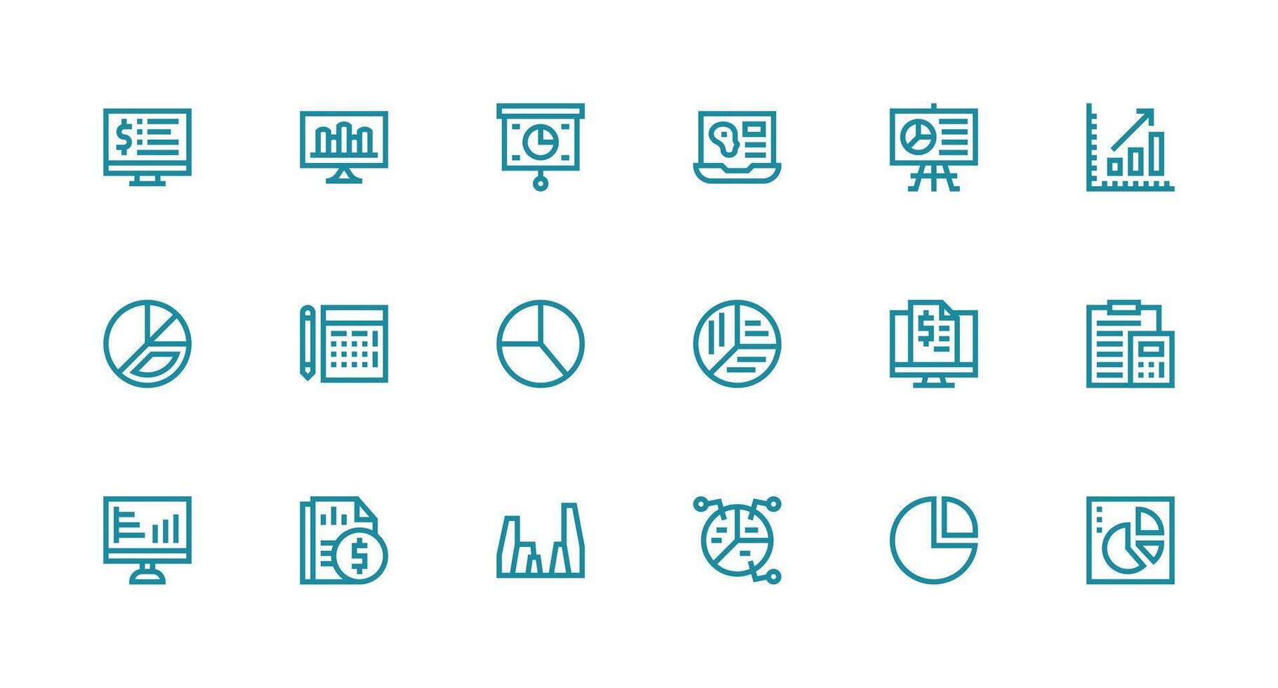 18 Strong Stroke Line Icons for Financial Data Graphics Fully Editable Icon Set for Web vector