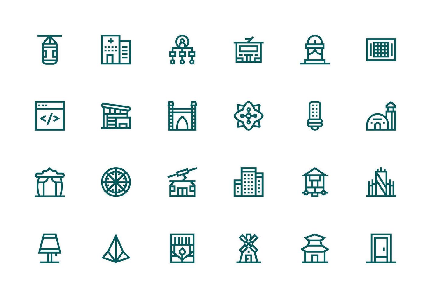 Structure Design Icons featuring 24 in Thick Line Line Style General Use Icon Pack vector