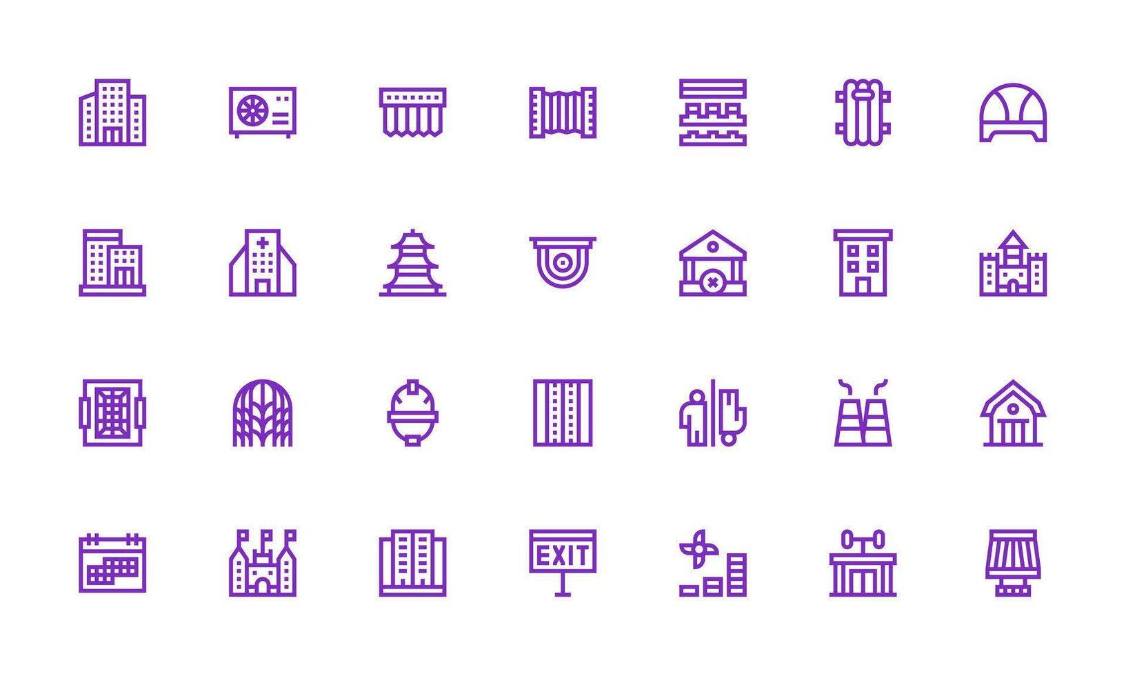 28 Bold Line Icons for Building Graphics Detailed Icon Collection for Design Systems vector