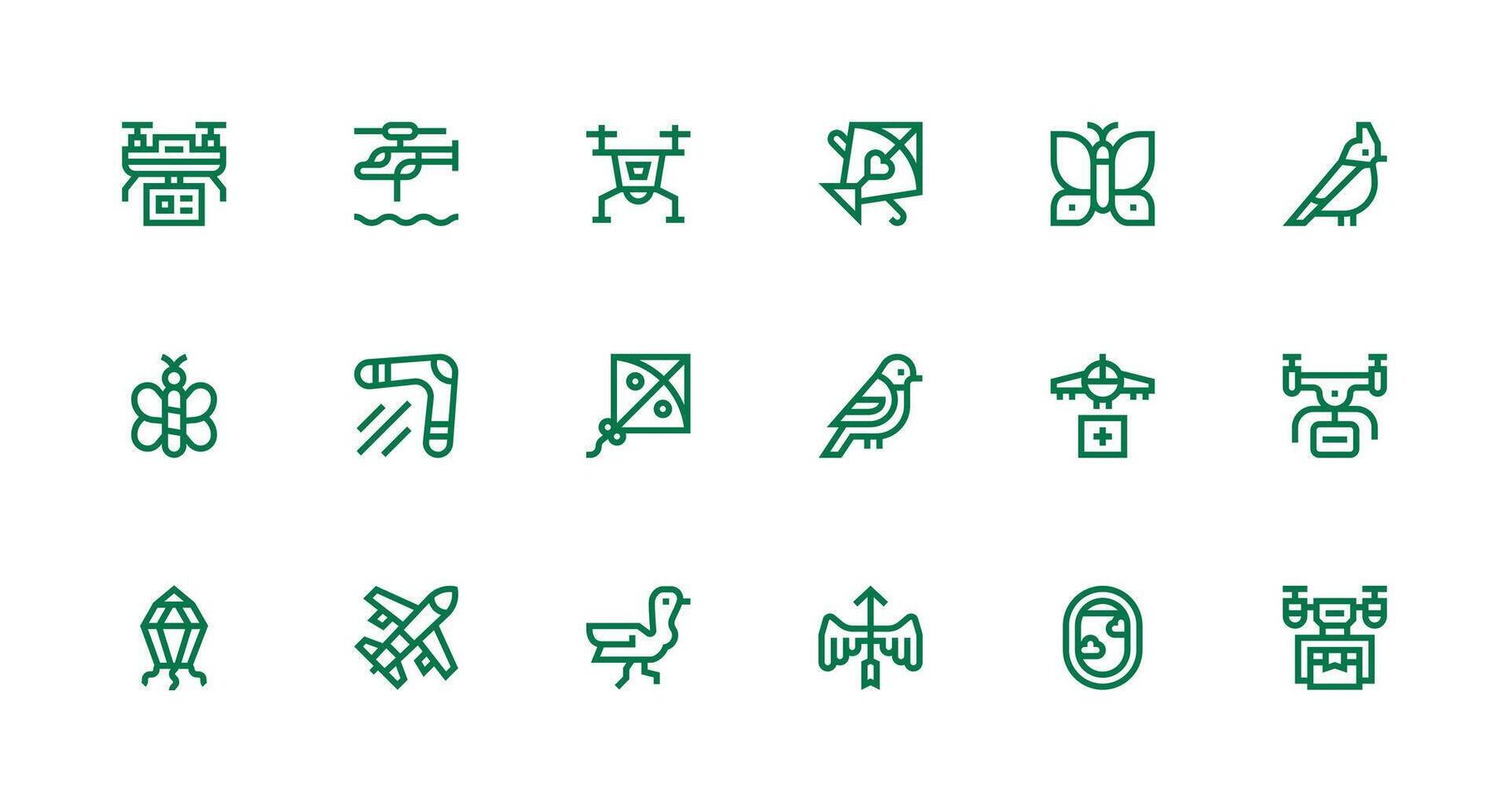 Flying featuring 18 Icons in Strong Stroke Line Design Neutral Style Icons for Any Project vector