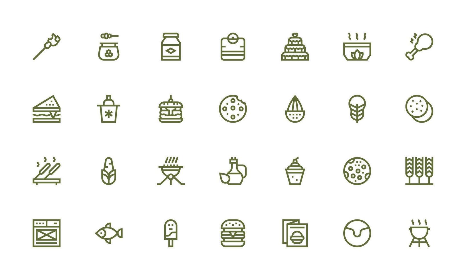 28 Bold Line Vectors for Food Theme Quick Access Icons for UI Development