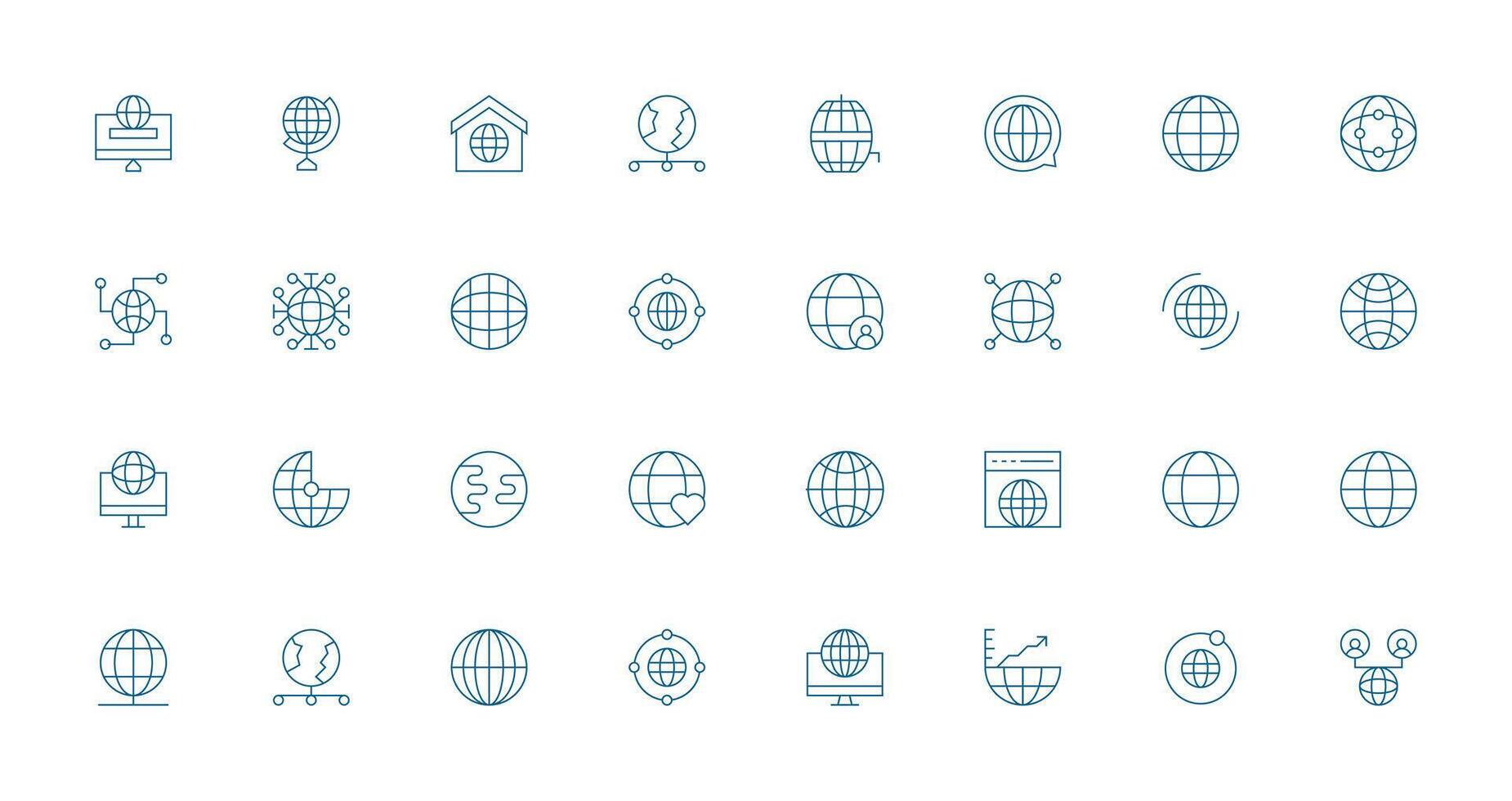 Global Reach Icon Set with 32 Thin Line Graphics UI Icon Set vector