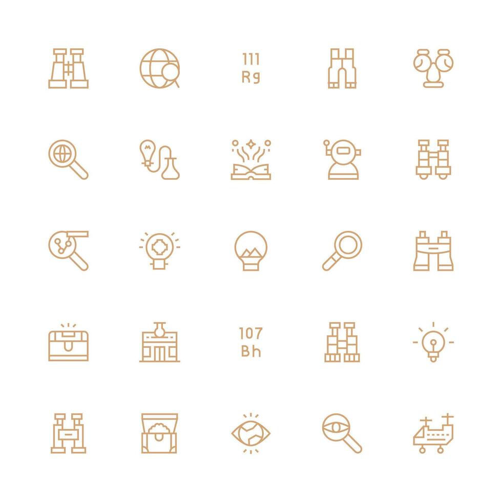 25 Medium Stroke Outline Vectors for Discovery Theme Balanced Icon Set for Functional Design