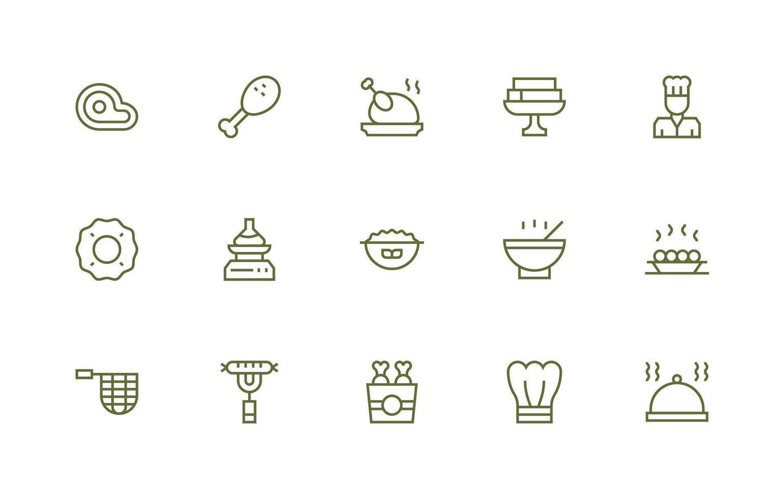 Dish Design Icons featuring 15 in Regular Line Style Compact Icon Set vector