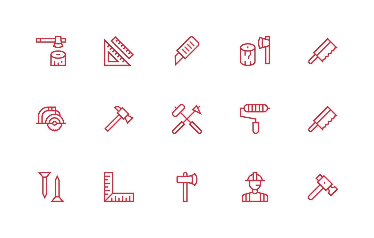 15 Icons for Carpenter in Regular Line Format Customizable Icon Series for Mobile Screens vector