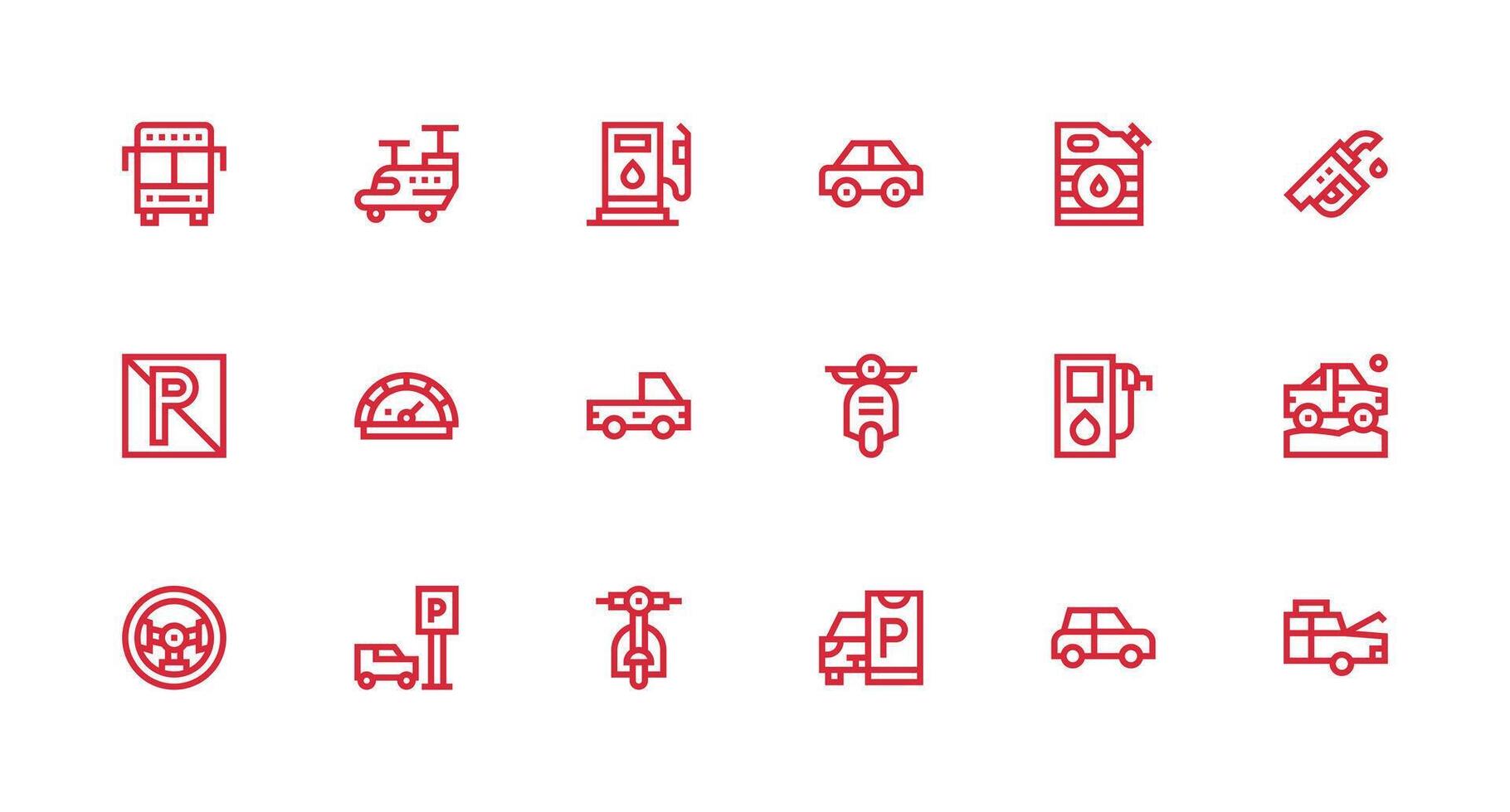 18 Icons for Motor Vehicle in Strong Stroke Line Format Pixel Perfect Icon Set vector